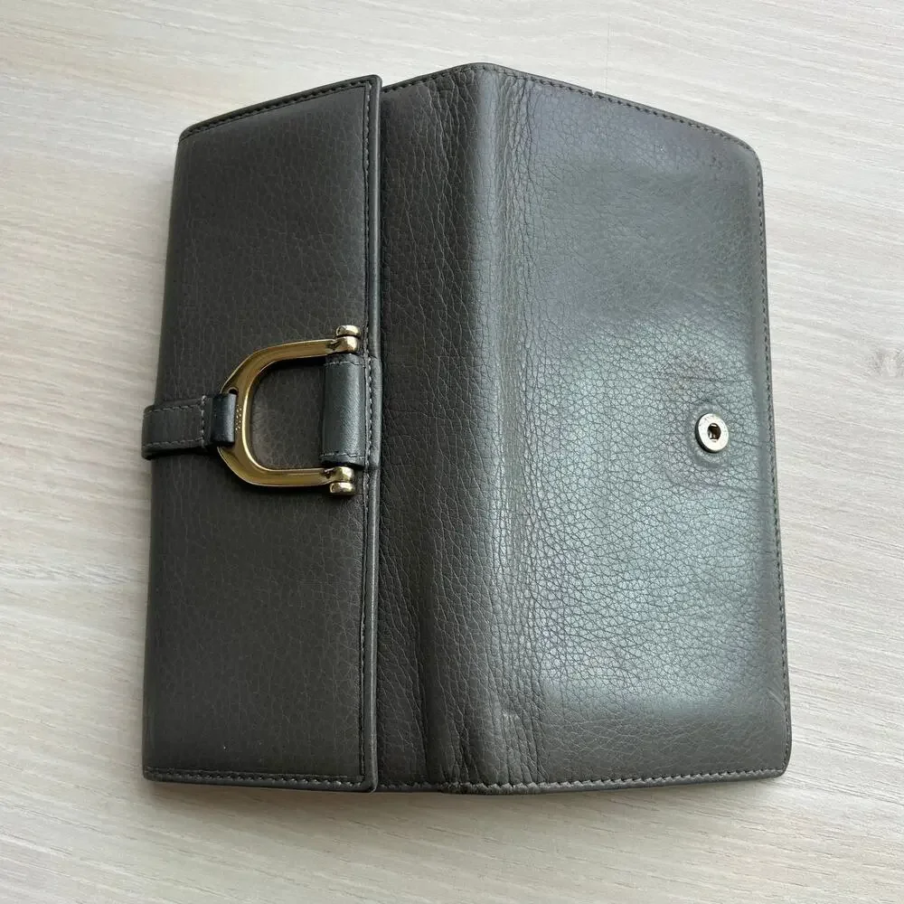 Gucci Continental Bifold Wallet Gray Leather Horsebit Gold‎ Hardware - Picture 8 of 16